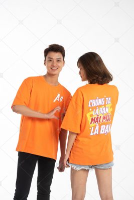 Mẫu áo lớp oversize cổ tròn màu cam