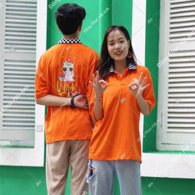 Mẫu áo lớp caro màu cam A1