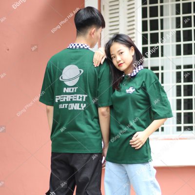 Mẫu áo lớp phản quang cổ caro màu rêu 12H