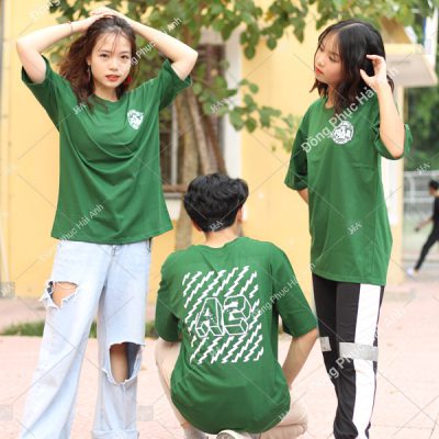 Mẫu áo lớp phản quang cổ tròn màu rêu 10A2