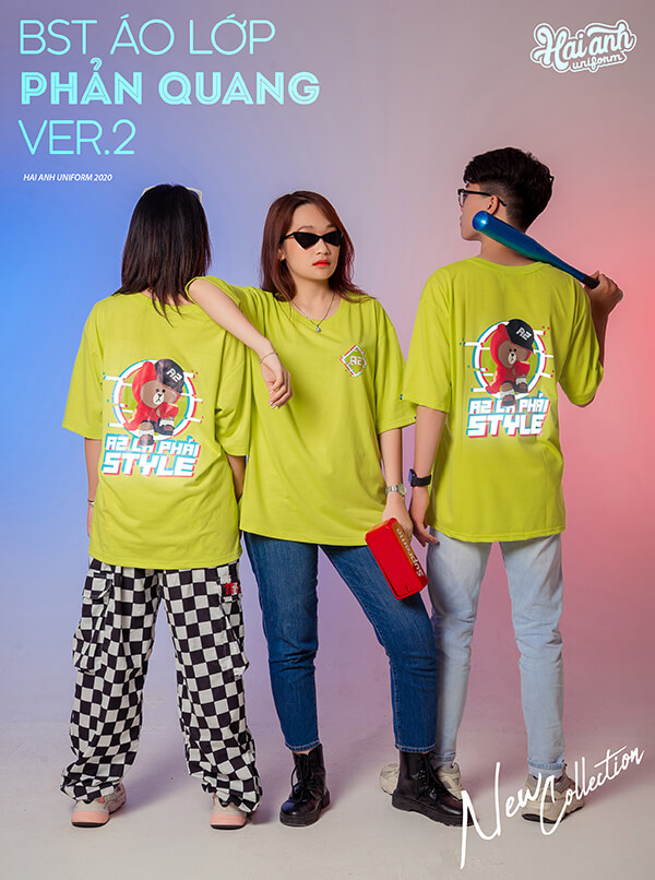 Mẫu áo lớp phản quang in decal màu neon với slogan “A2 LÀ PHẢI STYLE”