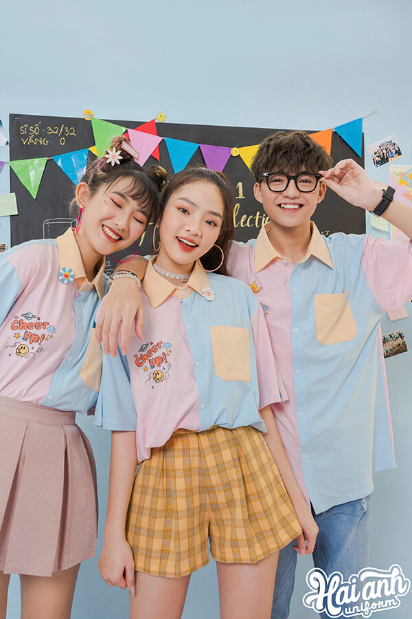 Xu hướng màu sắc bất quy tắc được ứng dụng trên những chiếc áo lớp sơ mi Funny