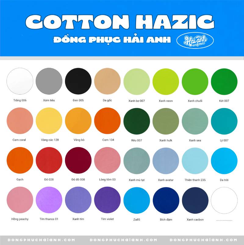 Bảng màu vải chất liệu Cotton Hazic