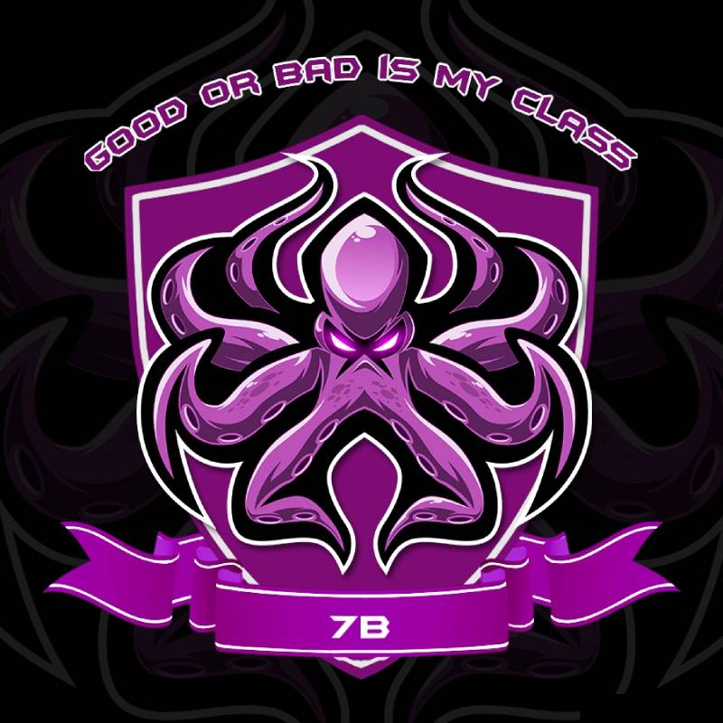 Mẫu logo lớp 7b hình bạch tuộc màu tím lạ mắt