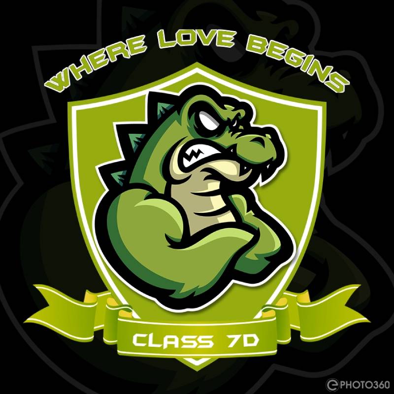 Mẫu logo áo lớp 7D hình chú cá sấu hung dữ, tinh nghịch
