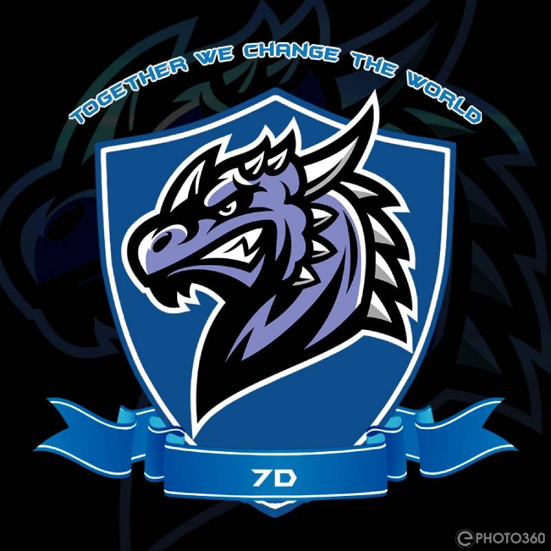 Mẫu logo lớp 7D hình rồng xanh cá tính dành cho học sinh lớp 7