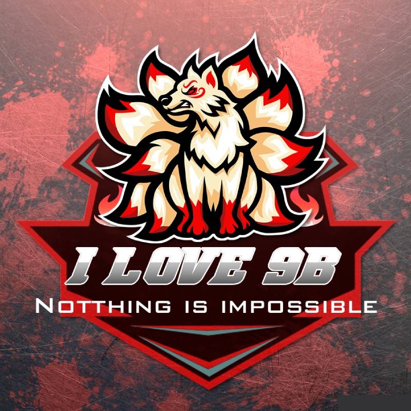Mẫu logo lớp 9B hình sói 9 đuôi màu đỏ đen