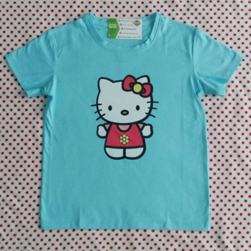 Mẫu áo lớp hello kitty màu xanh hình hình chú mèo đáng yêu