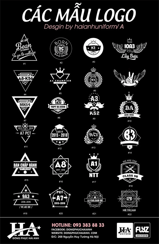 Mẫu logo áo lớp hình tam giác đen trắng in tên lớp cá tính