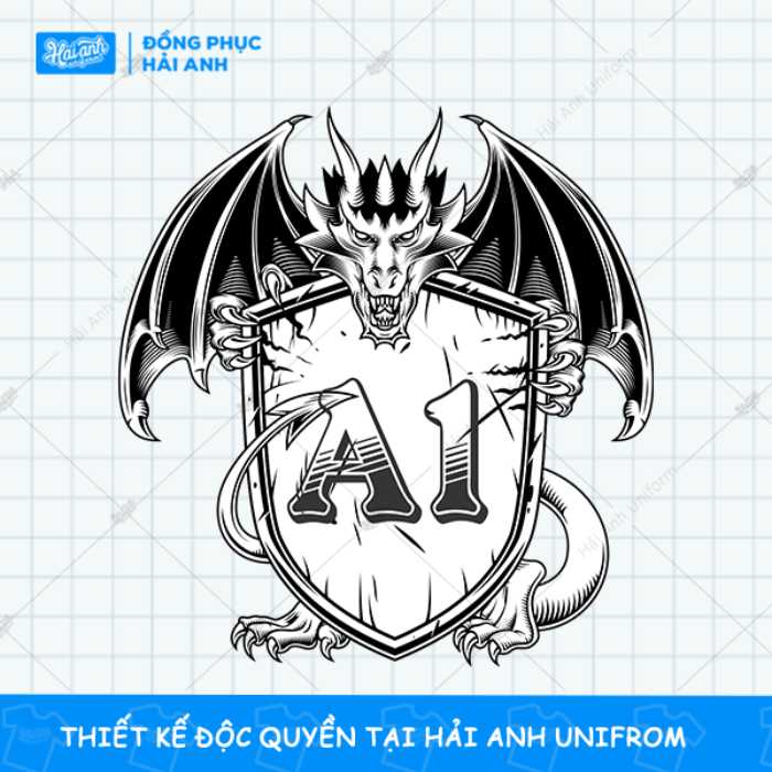 Thiết kế hình ảnh con rồng nghệ thuật đen trắng độc đáo cho mẫu logo áo lớp cá tính
