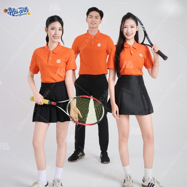 Đồng phục polo trơn màu cam thanh lịch, chuyên nghiệp