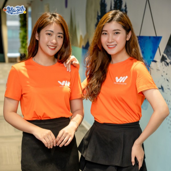 Áo đồng phục công ty màu cam cổ tròn trơn
