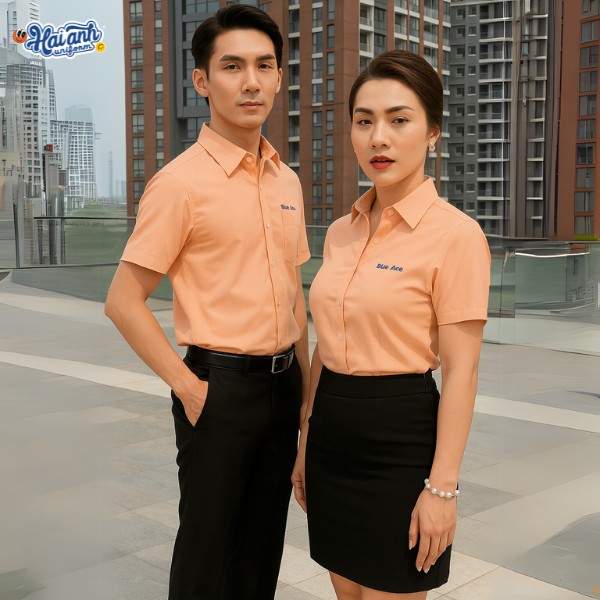 Mẫu áo sơ mi màu cam đào ngắn tay