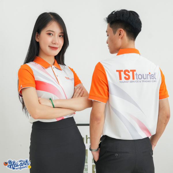 Thể hiện phong cách riêng của doanh nghiệp với mẫu đồng phục công ty màu cam được pha phối màu, in chuyển nhiệt mới mẻ