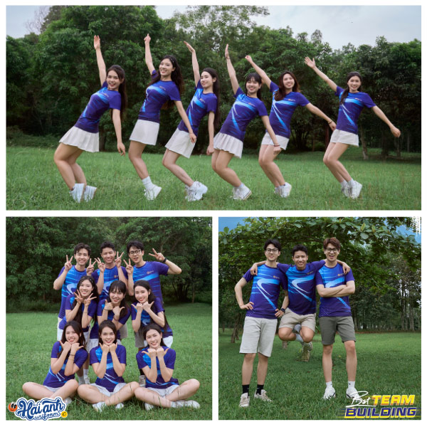 Áo đồng phục màu xanh teambuilding sử dụng các chất liệu cao cấp, công nghệ dệt tiên tiến, thấm hút mồ hôi tạo sự thoải mái ngay cả khi vận động nhiều giờ dưới thời tiết nắng nóng. 