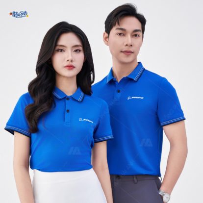 Áo polo đồng phục màu bích cổ dệt Boeing