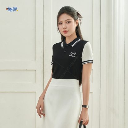 Thiết kế áo polo Mazda màu đen phối trắng hiện đại