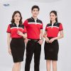 Áo polo phối vai Seabank màu đỏ đậm chủ đạo nổi bật