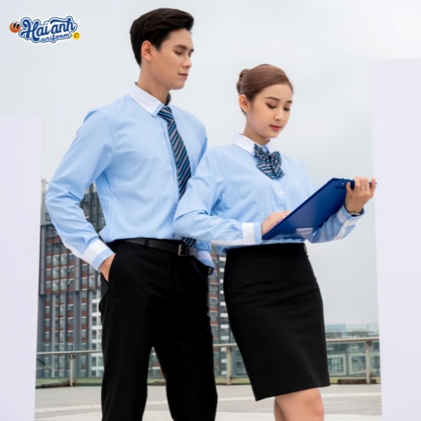 Sang trọng, chuyên nghiệp với mẫu sơ mi màu xanh dương tại Hải Anh Uniform