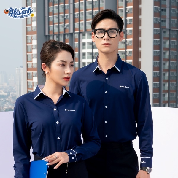 Mẫu áo sơ mi đồng phục vải Micro Modal màu xanh đen