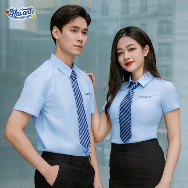 Mẫu áo sơ mi đồng phục ngắn tay vải Cellu Ultimate màu xanh sang trọng