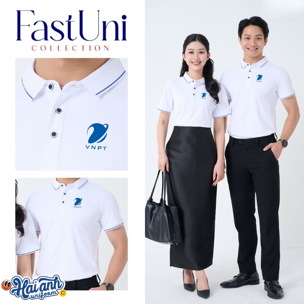 Mẫu áo polo trắng phối cổ dệt 1 đường lé