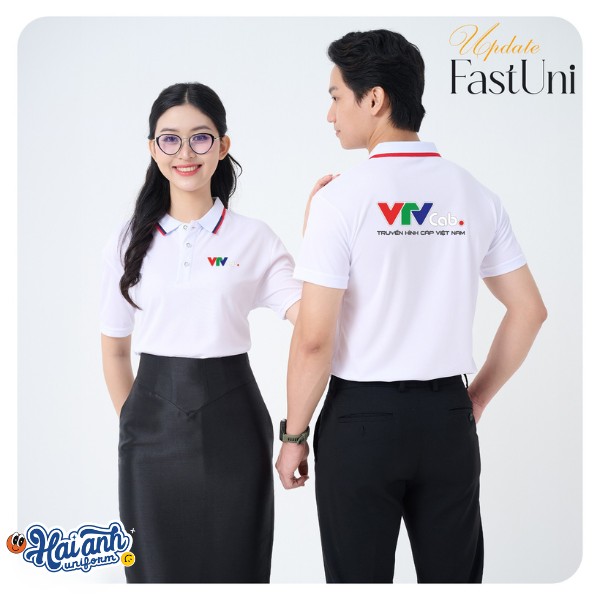 Mẫu áo trắng đồng phục kiểu polo phối cổ hiện đại, năng động