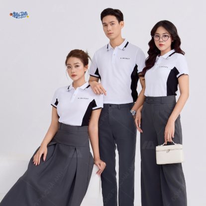 Áo polo trắng phối đen mang phong cách thanh lịch, chuyên nghiệp