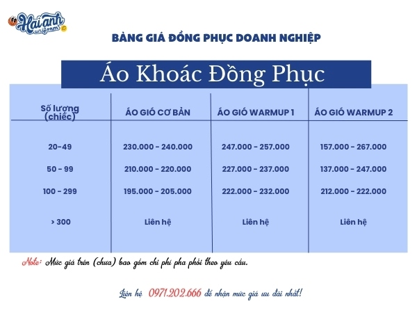 Bảng giá may áo khoác đồng phục Lotteria