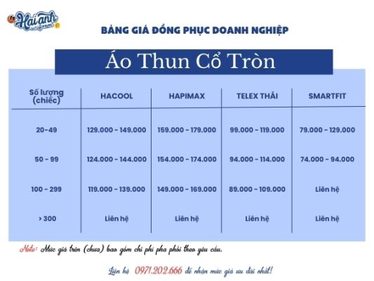 bảng giá may đồng phục công ty kiểu thun cổ tròn