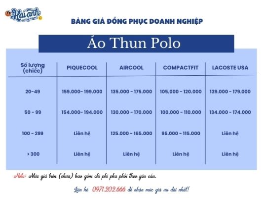Bảng giá may áo thun polo đồng phục PVcomBank