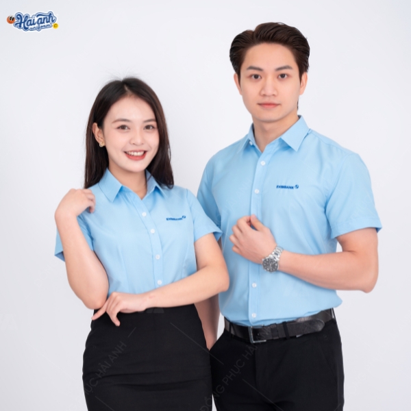 Mẫu áo sơ mi đồng phục nhân viên Eximbank màu xanh thanh lịch, sang trọng