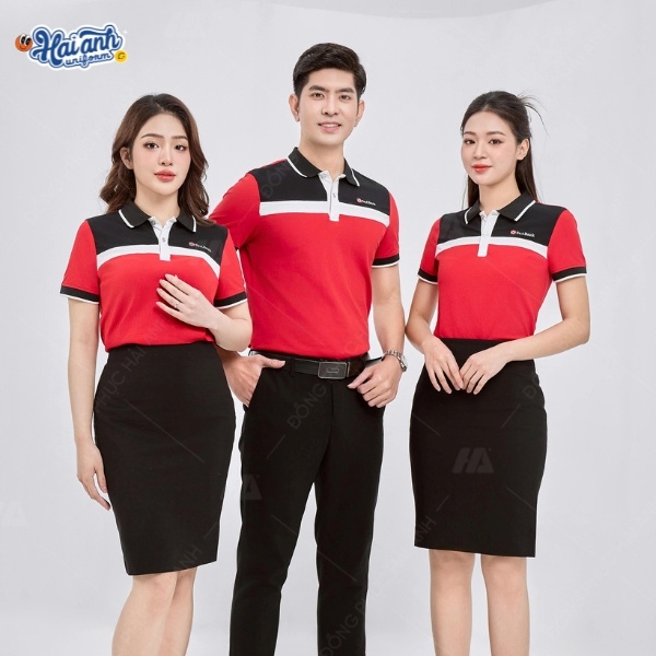 Mẫu áo đồng phục polo Seabank mới màu đỏ phối đen trắng thanh lịch