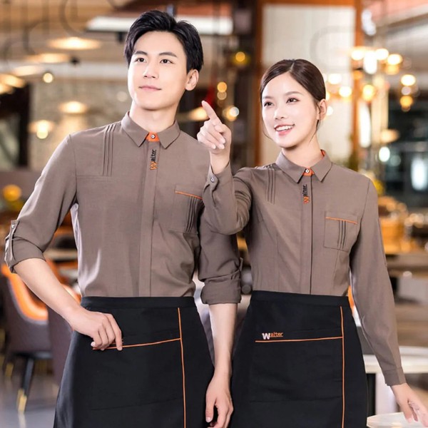 Mẫu áo nhân viên nhà hàng màu nâu đậm