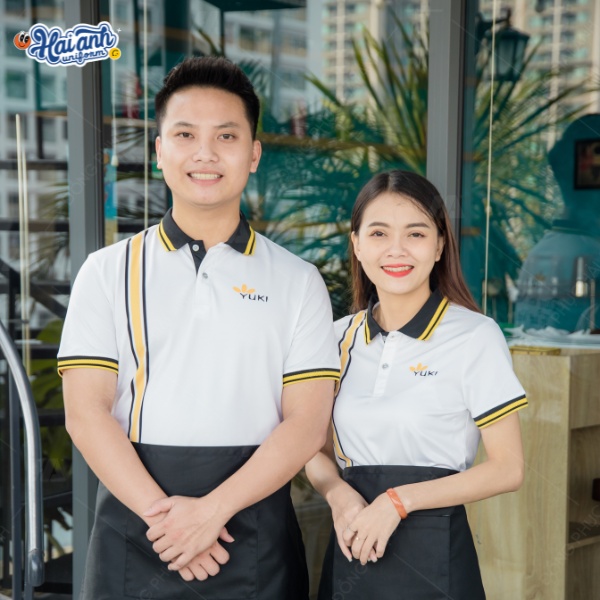 Mẫu áo đồng phục nhà hàng, quán nướng kiểu polo phối vai