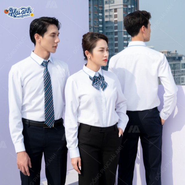 Áo sơ mi đồng phục màu trắng thiết kế hiện đại, thu hút