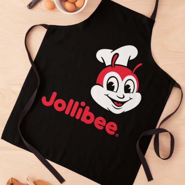 Phụ kiện tạp dề với logo Jollibee được in nổi bật