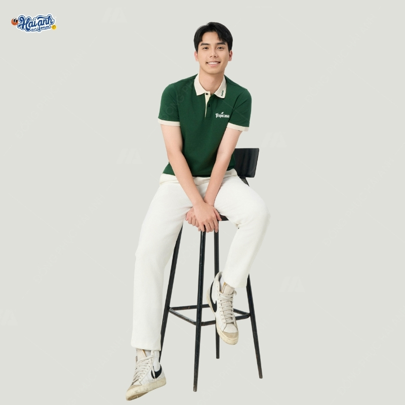 Hải Anh Uniform nhận may áo polo đồng phục màu xanh Iris Tropicana đẹp, chất lượng