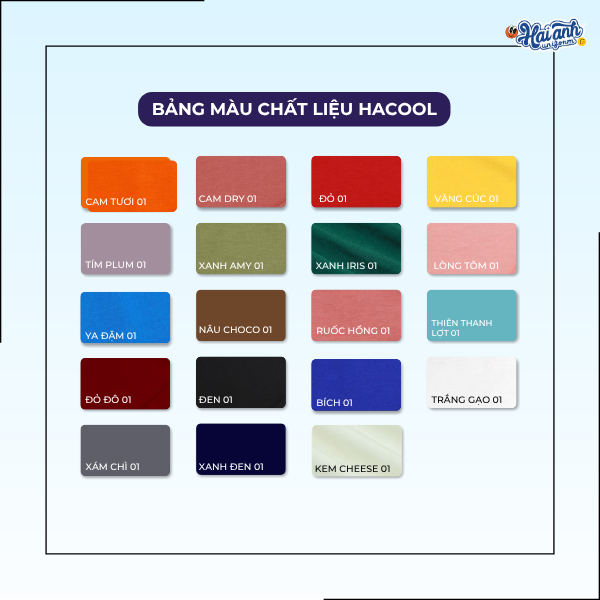 Mẫu vải Hacool với gần 20 màu khác nhau