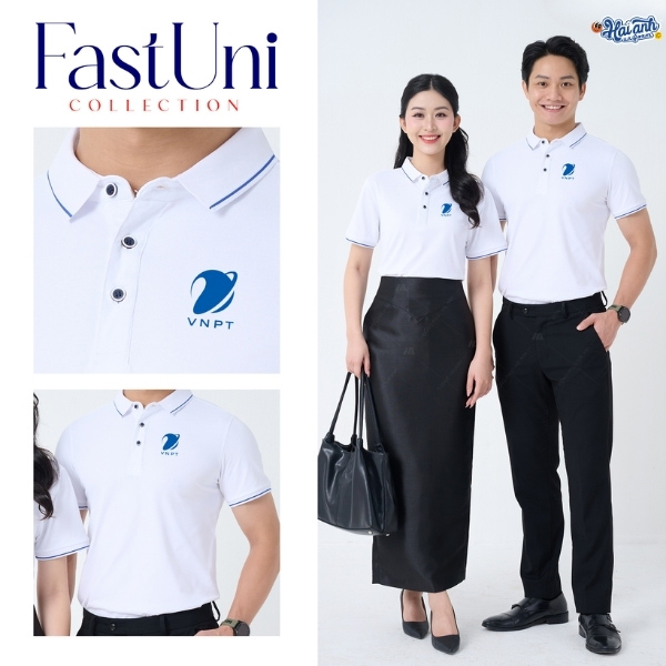 Áo đồng phục polo nền trắng làm nổi bật logo VNPT