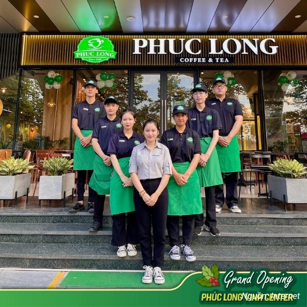 Mẫu đồng phục tạp dề Phúc Long màu xanh lá chủ đạo