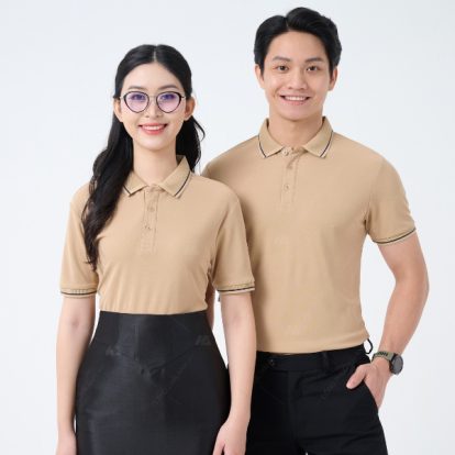 Mẫu áo polo đồng phục công ty màu be