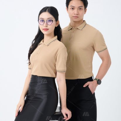 Mẫu áo polo đồng phục công ty màu be- 3