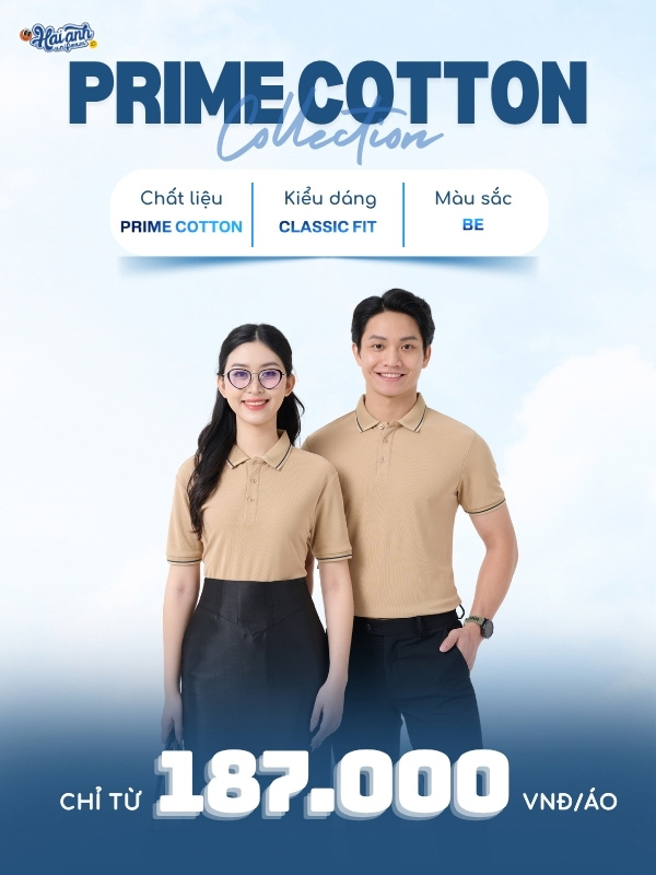 Mẫu áo polo đồng phục màu be vải Prime Cotton
