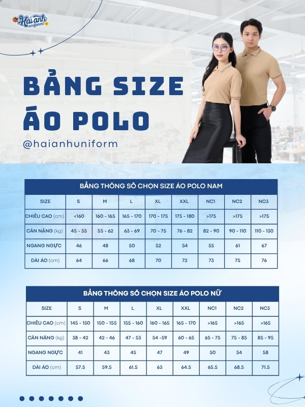 Bảng size và hướng dẫn chọn size áo polo màu be
