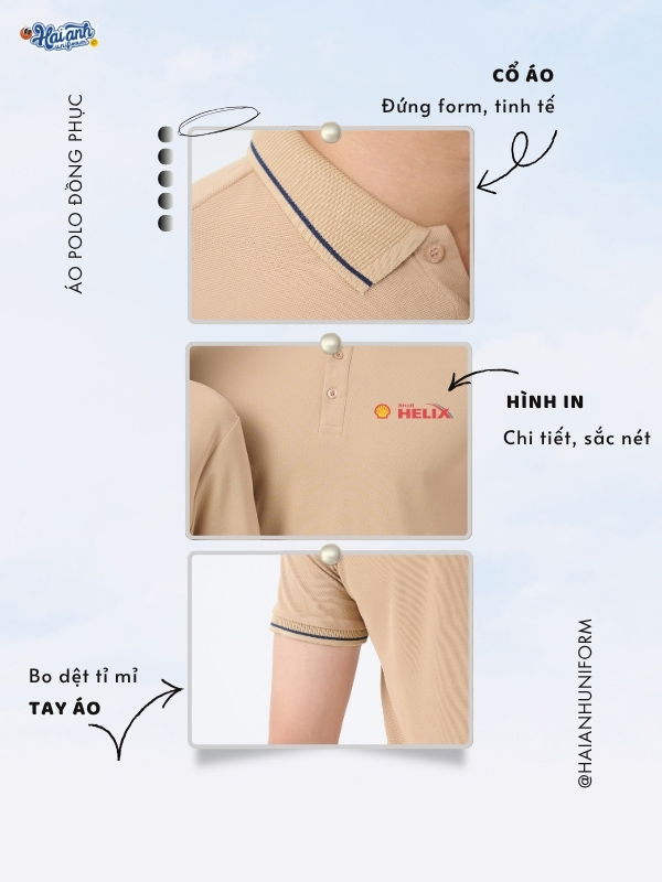 Chi tiết thiết kế mẫu áo thun màu be đồng phục