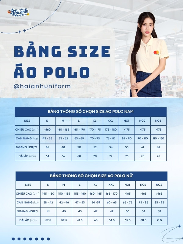 Bảng size áo thun đồng phục Mastercard chi tiết