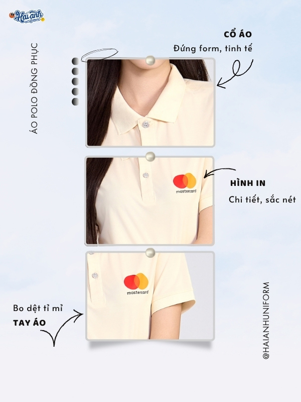 Chi tiết áo thun đồng phục màu be Mastercard