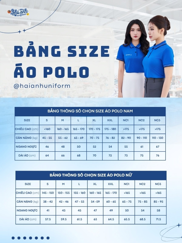 Bảng size chi tiết mẫu áo polo đồng phục màu xanh dương đậm Boeing