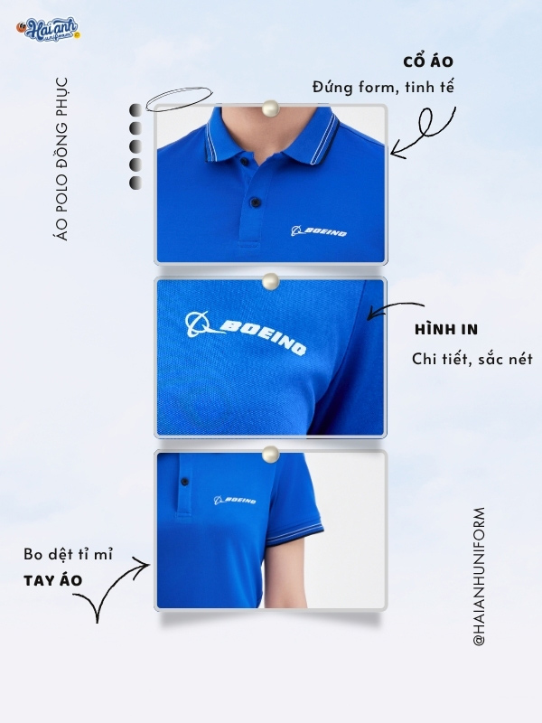 Chi tiết sản phẩm mẫu đồng phục công ty màu xanh dương bích Boeing